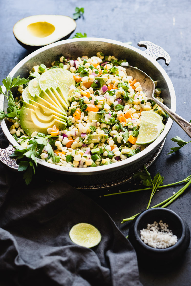 Avocado, Raw Wagon Summer Salad With Fresh Corn and Tomatoes