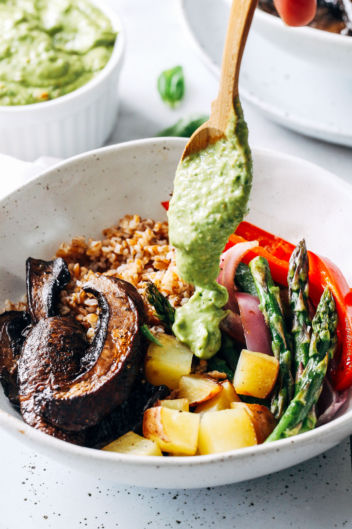 Grilled Portobello mushrooms, vegetables (buttered) and avocado